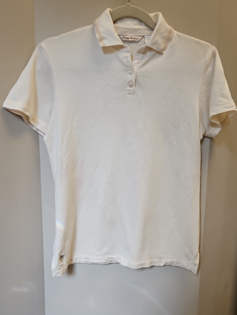 Tommy Bahama Womens Cream Textured Short-Sleeve Polo